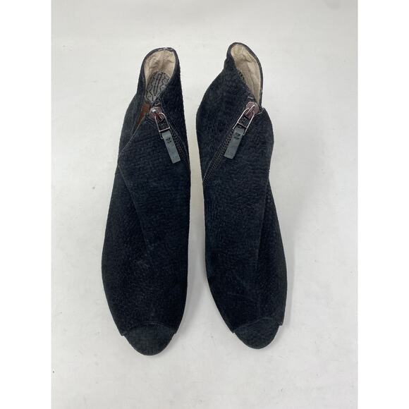 Matt Bernson Women's Size 9.5 Peep Toe Heeled Boot Bootie Black Suede Leather - Picture 3 of 7